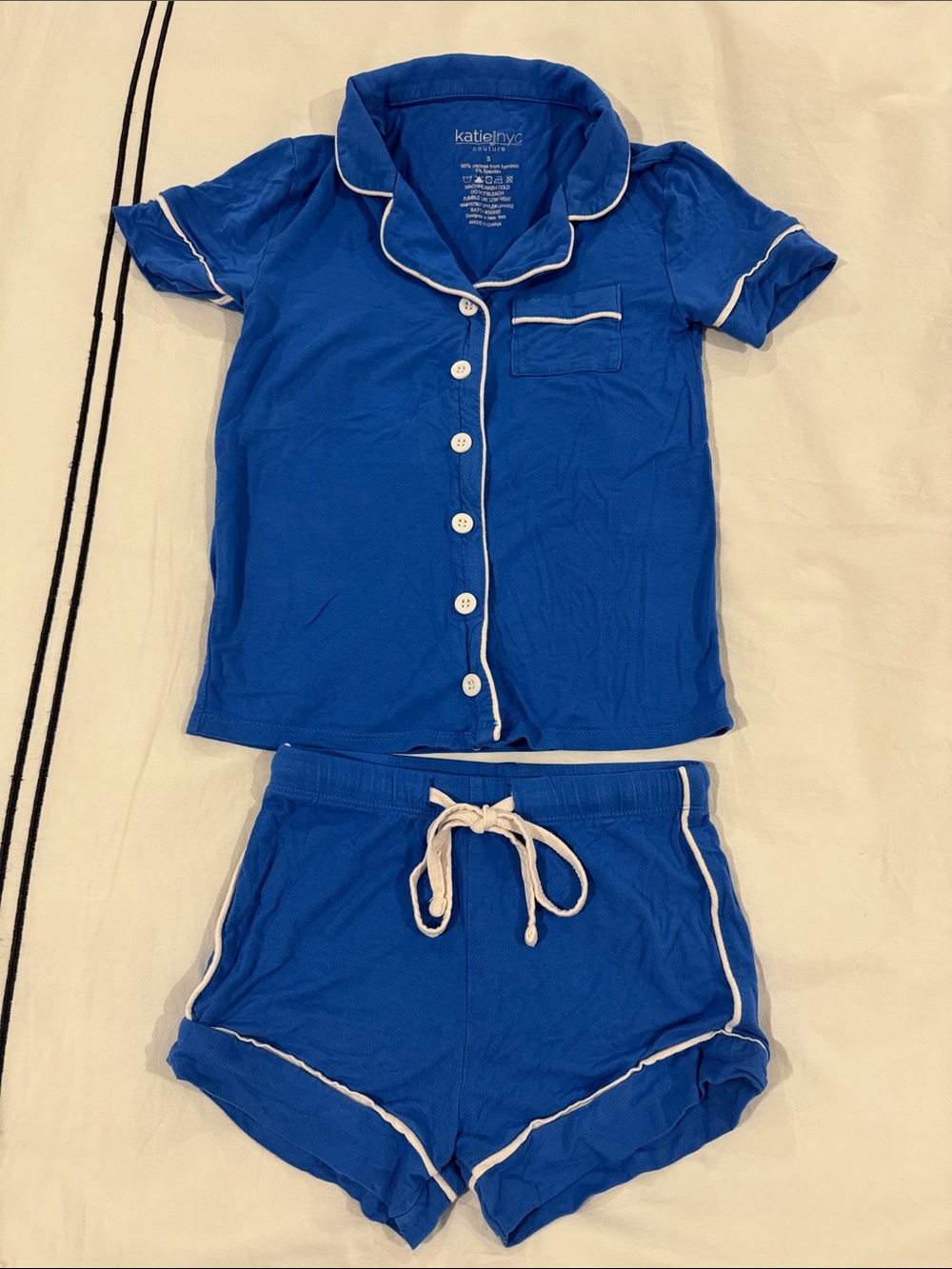 Katie J NYC Girls Blue Short Sleeve Button Pajama Set with White Piping